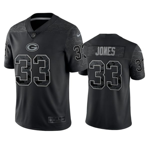 Aaron Jones Green Bay Packers Black Reflective Limited Jersey